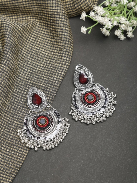 

NEUDIS Silver-Toned and Maroon Antique Contemporary Drop Earrings