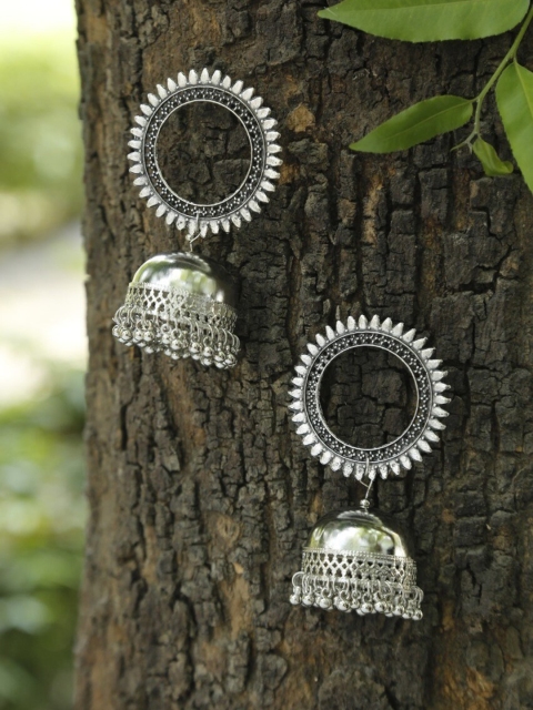 

NEUDIS Silver-Plated Oxidised Handcrafted Dome Shaped Jhumkas