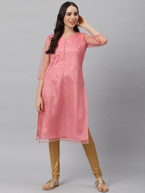 

Shakumbhari Women Pink Net Printed Kurta