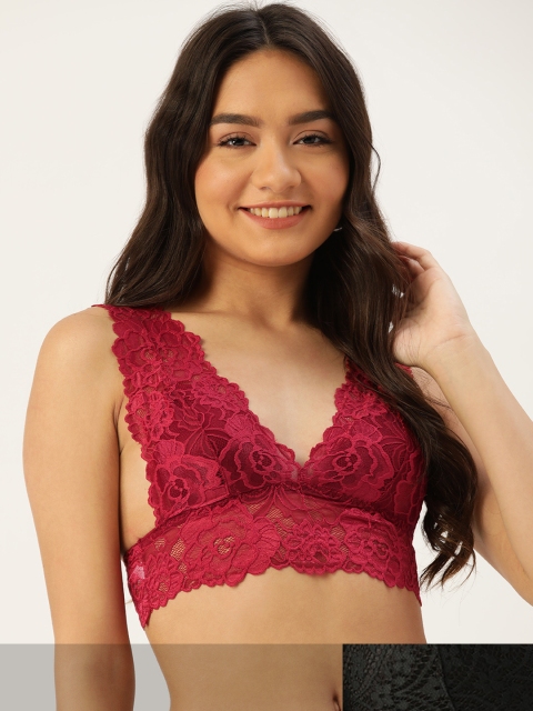 

DressBerry Pack of 2 Lace Bralette, Black
