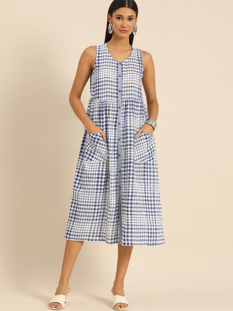 

Anouk Blue & White Checked Balloon Midi Dress
