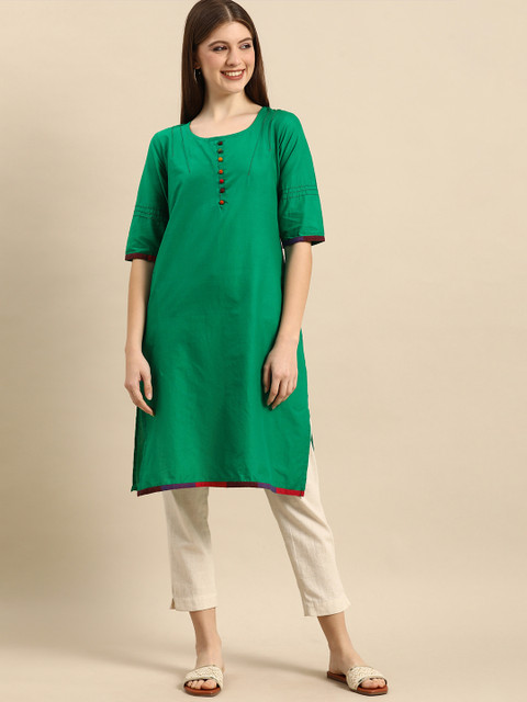 

Anouk Women Green Solid Straight Kurta