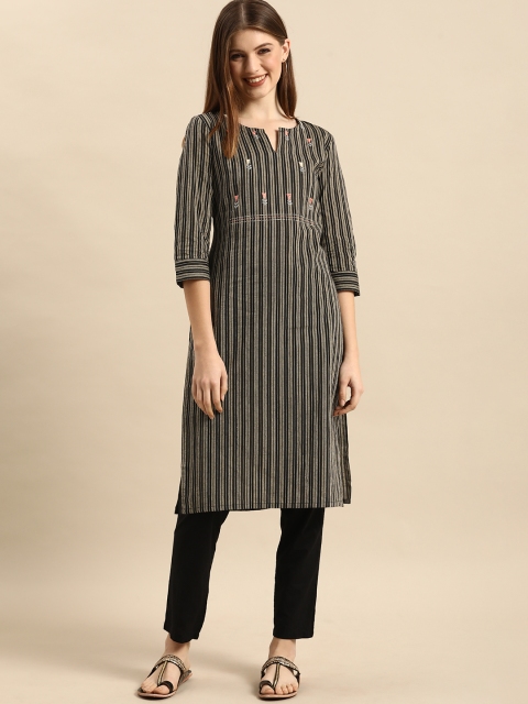

Anouk Women Black & White Striped Kurta