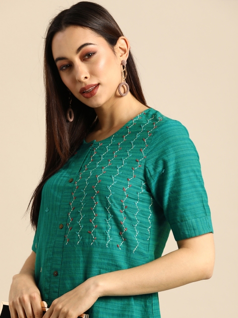 

Anouk Women Green Embroidered Kurta