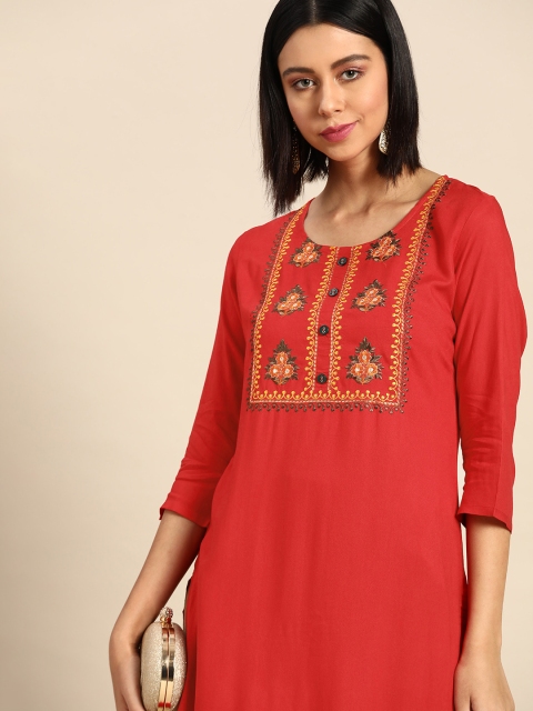 

Anouk Women Red & Olive Green Ethnic Yoke Design Kurta