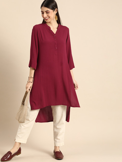 

Anouk Women Maroon Solid A-Line Kurta