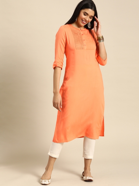 

Anouk Women Orange Empire Styled Straight Kurta