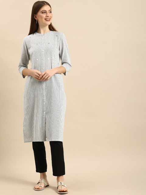 

Anouk Women Blue & White Striped Kurta