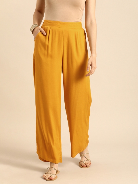 

Anouk Women Mustard Yellow Solid Wide Leg Palazzos