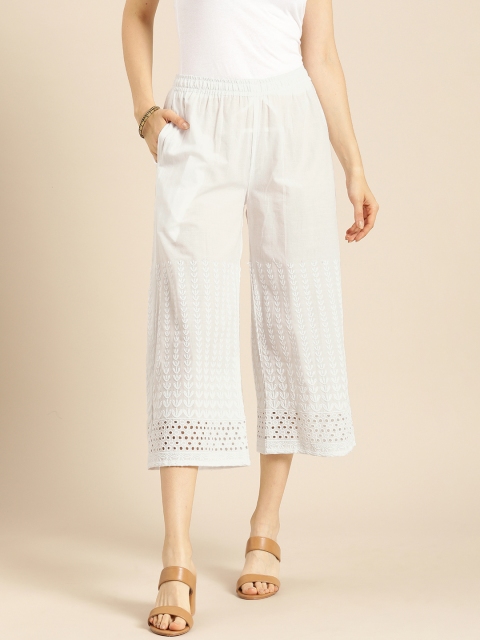 

Anouk Women White Solid Knitted Cropped Palazzos