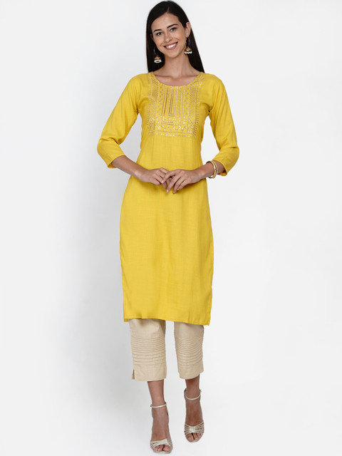 

Vastraa Fusion Women Yellow Embellished Kurta