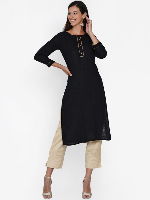 

Vastraa Fusion Women Black Solid Kurta