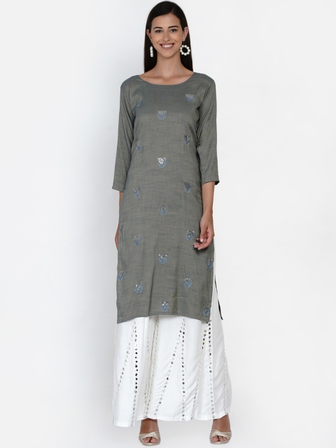 

Vastraa Fusion Women Grey Embellished Kurta