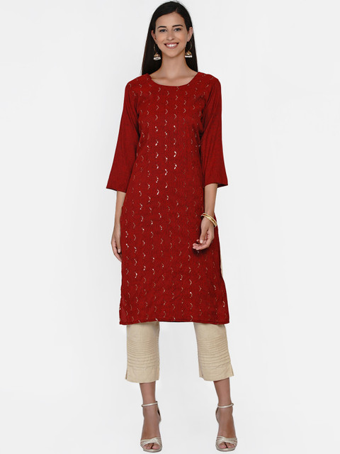 

Vastraa Fusion Women Maroon Embellished Kurta