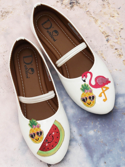 

DChica Girls White Printed Western Embellished Ballerinas Flats