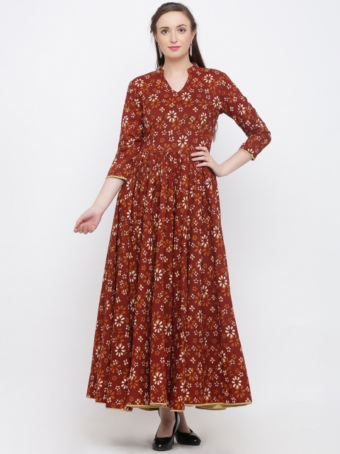 

Indian Virasat Women Maroon & Beige Floral Printed Maxi Dress