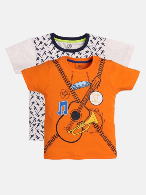 

TAMBOURINE Boys Pack-2 Orange& Off White Printed T-shirt