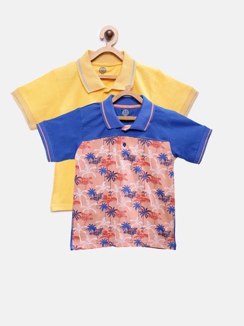 

TAMBOURINE Boys Pack of 2 Polo Collar Printed Pure Cotton T-shirt, Yellow