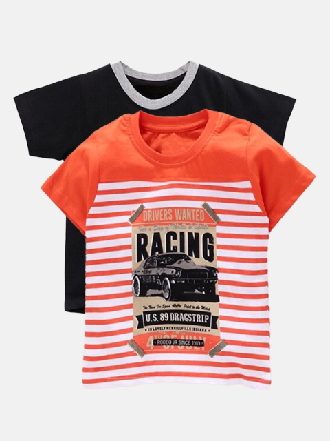 

TAMBOURINE Boys Pack-2 Black& Orange Printed T-shirt