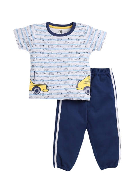 

TAMBOURINE Boys Grey & Navy Blue Printed Cotton T-shirt with Trousers