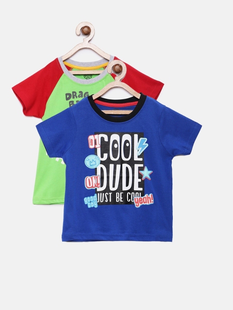 

TAMBOURINE Boys Pack of 2 Typography Printed Pure Cotton T-shirt, Blue