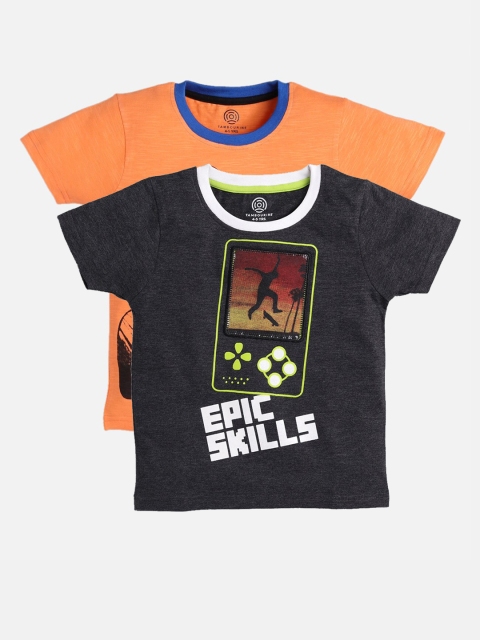 

TAMBOURINE Boys Pack-2 Black& Orange Printed T-shirt