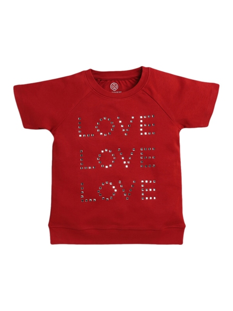 

TAMBOURINE Girls Red Typography Printed Pure Cotton T-shirt