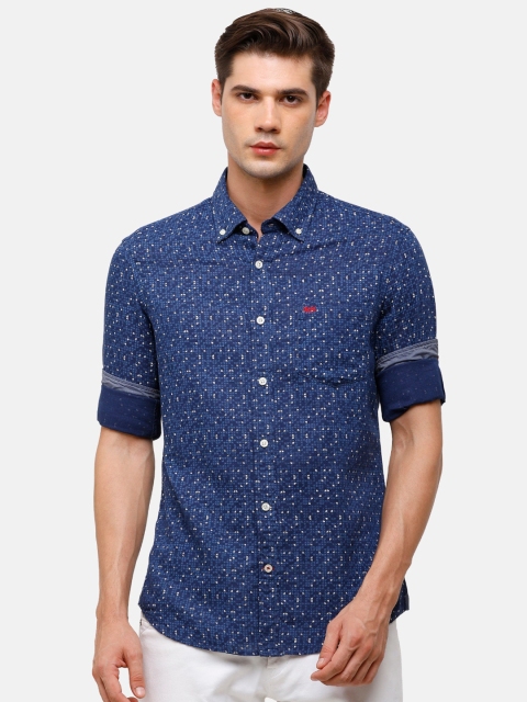 

Double Two Men Blue Slim Fit Printed Cotton Casual Shirt
