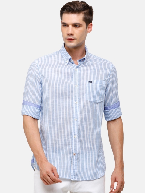 

Double Two Men Blue Slim Fit Striped Casual Shirt