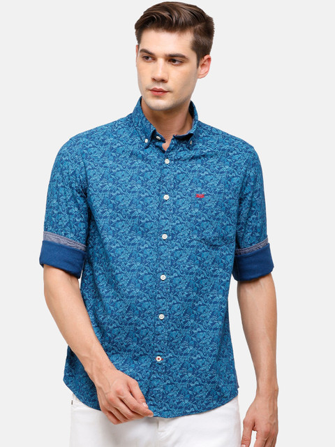 

Double Two Men Blue Slim Fit Floral Printed Casual Shirt