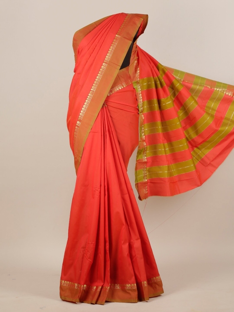 

Pothys Orange & Olive Green Zari Woven Design Border Butter Silk Saree
