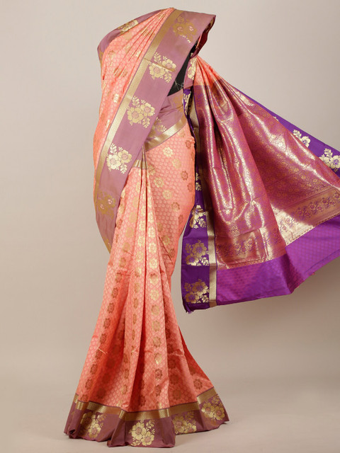 

Pothys Peach-Coloured & Gold-Toned Woven Design Zari Art Silk Saree