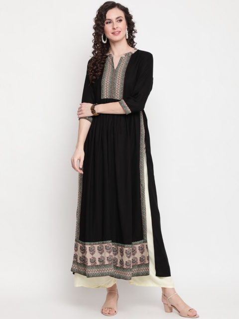 

GULMOHAR JAIPUR Women Black Yoke Design Fusion Kurta
