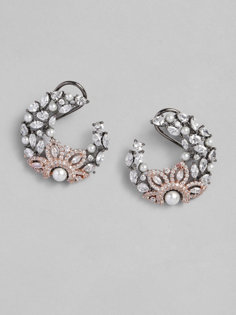 

MIDASKART Rhodium Plated & Black CZ Studded Handcrafted Dual Tone Classic Studs