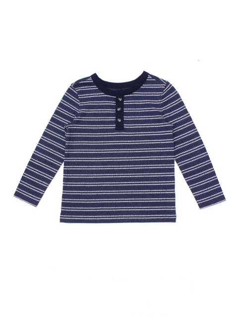 

Lil Lollipop Unisex Kids Navy Blue Striped Henley Neck T-shirt