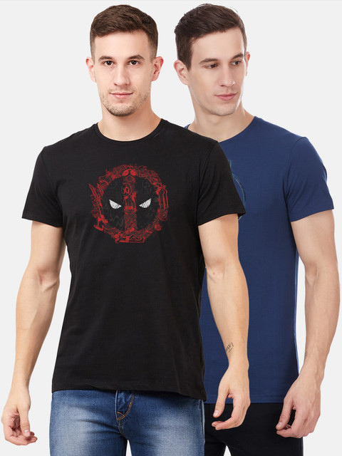 

Free Authority Men Pack of 2 Deadpool Print Pure Cotton T-shirts, Black