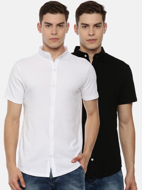 

KAY DEE Men White & Black Set Of 2 Slim Fit Casual Shirts