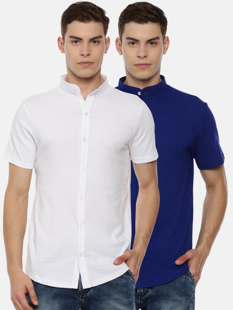 

KAY DEE Men Pack of 2 Solid Slim Fit Casual Shirt, White