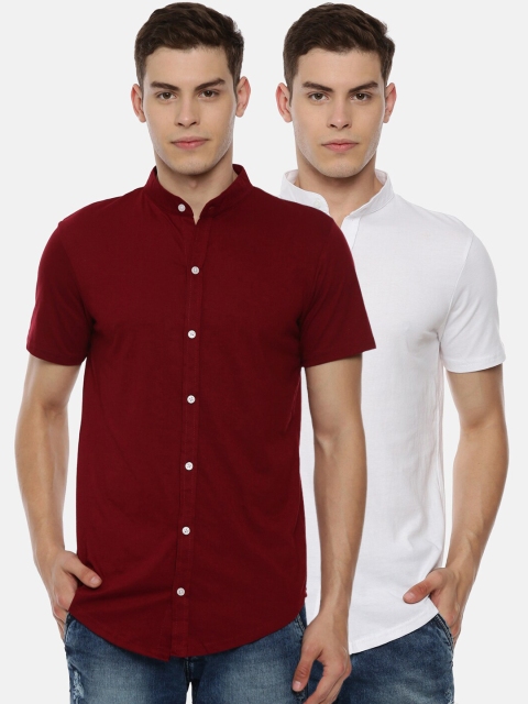 

KAY DEE Men Pack of 2 Maroon & White Slim Fit Pure Cotton Casual Shirt