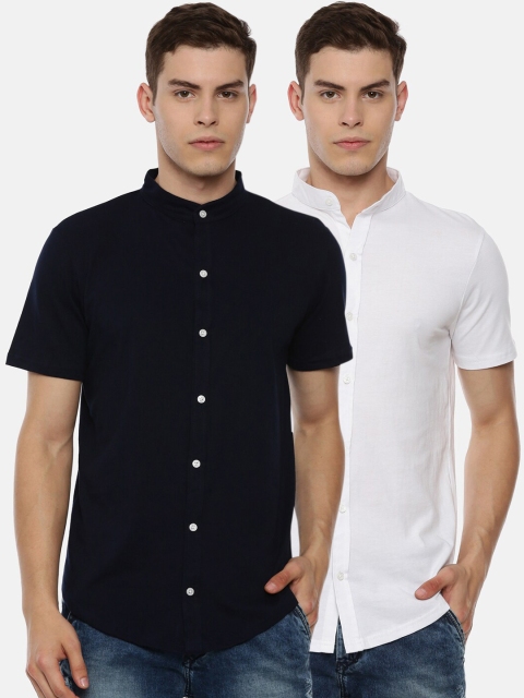 

KAY DEE Men Pack Of 2 Navy Blue & White Slim Fit Cotton Casual Shirts
