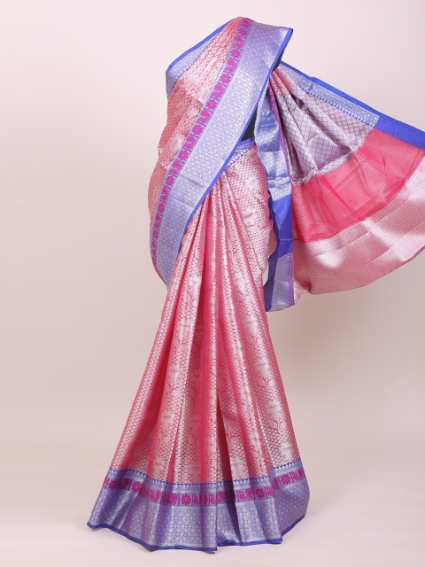 

Pothys Pink & Blue Floral Zari Art Silk Banarasi Saree