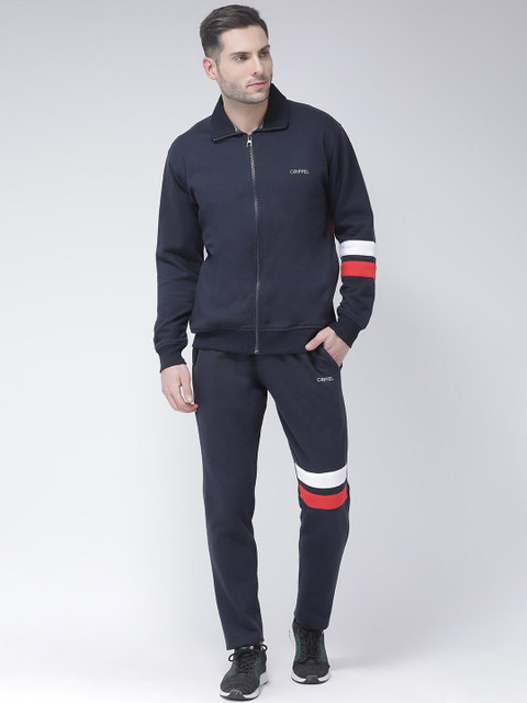 

GRIFFEL Men Navy Blue Solid Cotton Tracksuit