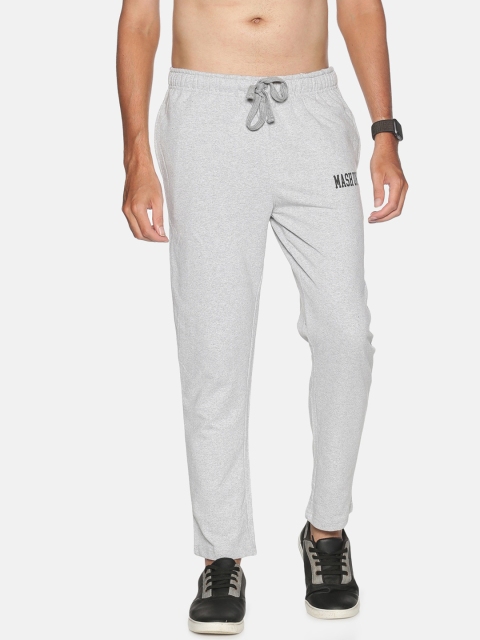 

MASH UNLIMITED Men Grey Solid Cotton Track Pants, Grey melange