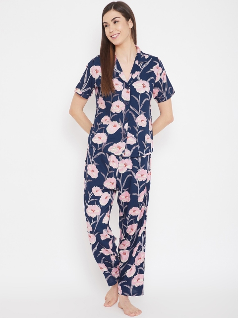 

Austin wood Women Navy Blue & Pink Printed Night suit