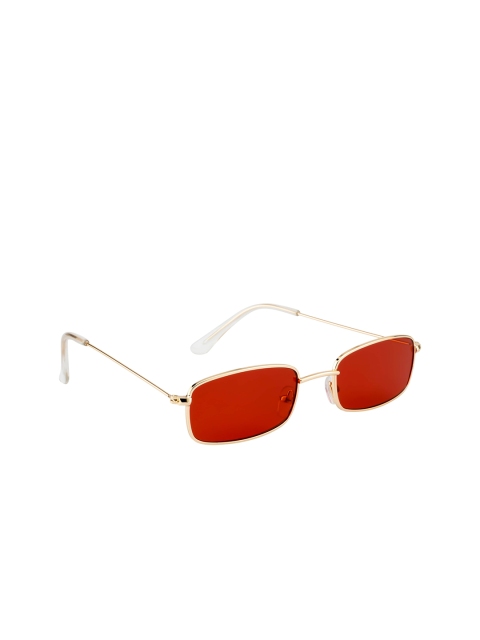 

Ted Smith Unisex Red Lens & Gold-Toned Rectangle Sunglasses With UV Protected Lens