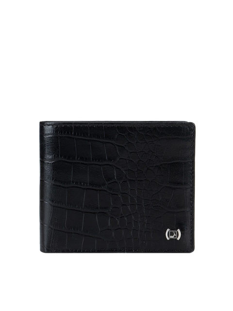 

Da Milano Men Black Textured Leather Three Fold Wallet