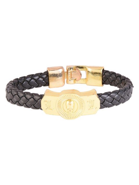 

Tistabene Men Gold-Toned & Black Skull Design Charm Bracelet