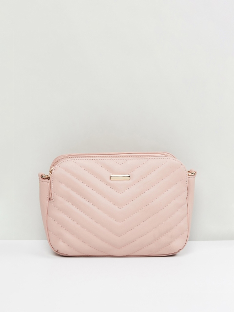 

max Pink Textured PU Structured Sling Bag with Quilted