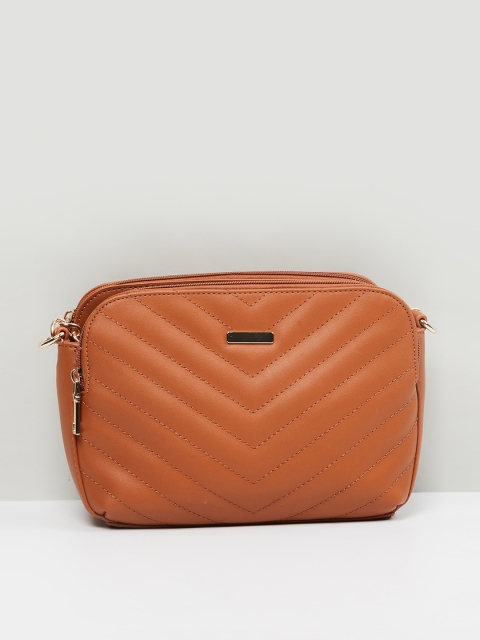 

max Tan Textured Structured Sling Bag with Quilted
