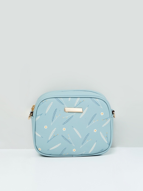 

max Blue Floral Printed PU Structured Sling Bag